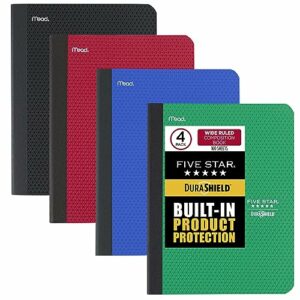 Five Star Livros de composição DuraShield com capas antimicrobianas, pacote com 4, 1 assunto, papel pautado largo, 28 x 21 cm, 100 folhas, cores sortidas (950008-ECM)